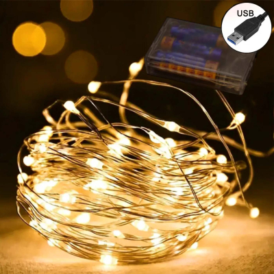 LED-гірлянда 3м +usb (освітлення) для лялькового будиночка NestWood, тепле світло, 2в1 на батарейках + usb