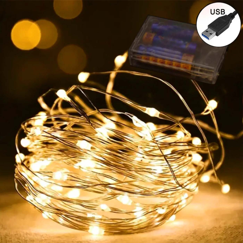 LED-гірлянда 3м +usb (освітлення) для лялькового будиночка NestWood, тепле світло, 2в1 на батарейках + usb