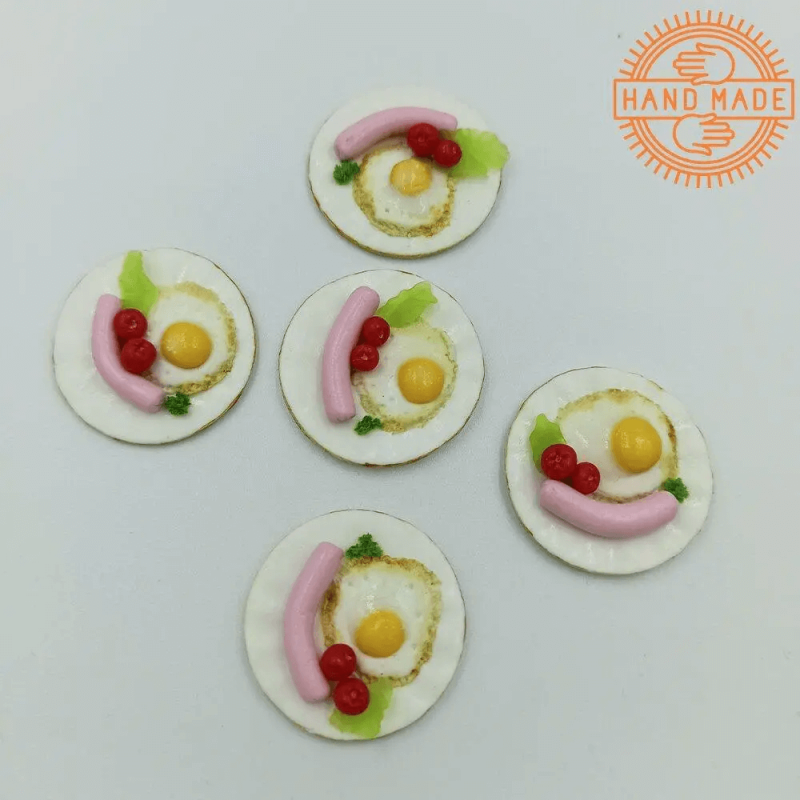 Лялькова їжа "Омлет яєчня з ковбасою на тарілці" Hand Made Nestwood 1 шт